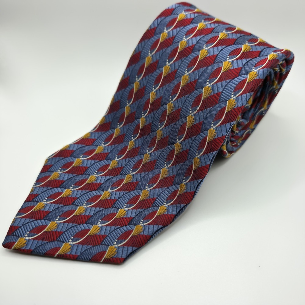 Robert Talbot Best of Class Tie Abstract Geometric Blue‎ Red Hand Sewn in USA